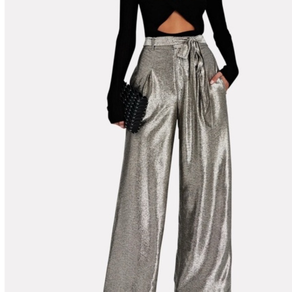 Chic Metallic Wide-Leg Pants